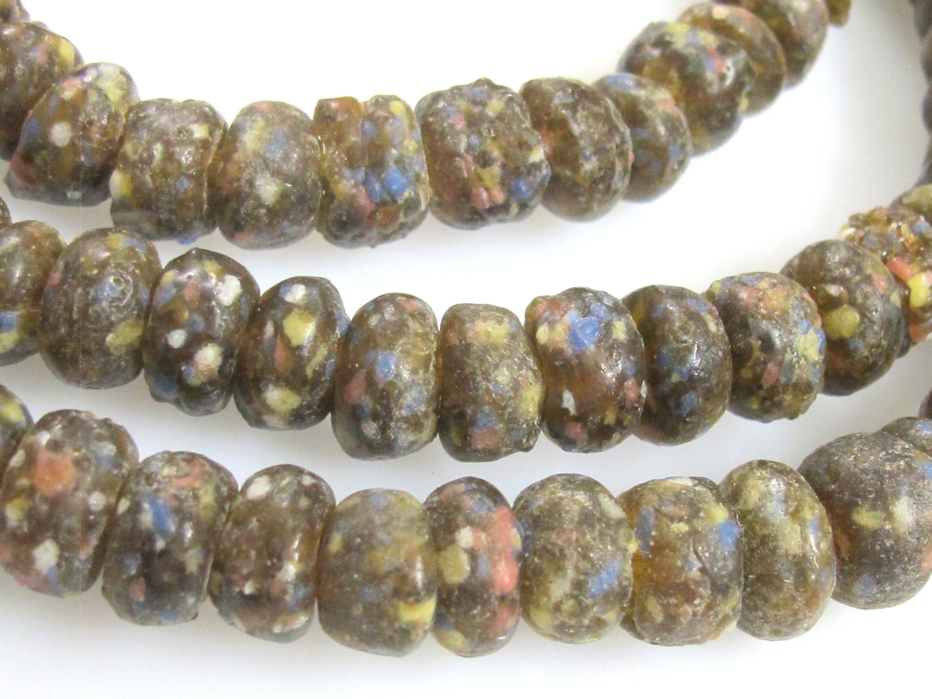 10 BEADS - African glass beads - African recycled glass donut shape beads honey brown color - AB071