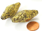 1 BEAD - Tibetan Large big bicone shape 44 mm Tibetan brass repousse dragon snake design beads Nepal - BD350K