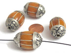 1 BEAD - Large Tibetan copal resin grooved melon shape bead - BD668K
