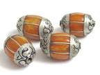 1 BEAD - Large Tibetan copal resin grooved melon shape bead - BD668K