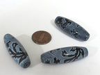 1 Bead - Long large olive bean shape etched agate onyx gemstone Tibetan dragon bead dragon phoenix bird design GM225E