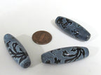 1 Bead - Long large olive bean shape etched agate onyx gemstone Tibetan dragon bead dragon phoenix bird design GM225E