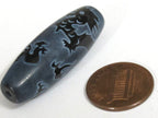 1 Bead - Long large olive bean shape etched agate onyx gemstone Tibetan dragon bead dragon phoenix bird design GM225E
