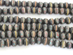 108 beads - 8 mm Tibetan black brown color recycled cattle bone mala with turquoise brass inlay beads supply - ML126A