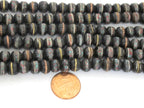 108 beads - 8 mm Tibetan black brown color recycled cattle bone mala with turquoise brass inlay beads supply - ML126A