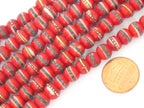 108 beads - Tibetan bone beads inlaid bone beads - 8 mm Tibetan red color bone beads turquoise brass inlay beads - nepal beads ML127A