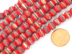20 beads - Tibetan bone beads inlaid bone beads - 8 mm Tibetan red color bone beads turquoise brass inlay beads - nepal beads ML127B