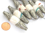 1 Bead - Large Long shape Tribal naga conch shell beads tibetan silver capped dragon design focal pendant beads Tibetan beads - CH077B