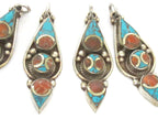 1 pendant - Nepal Tibetan pendants arrowhead drop linear shape Tibetan silver charm pendant with turquoise inlay - PM341M