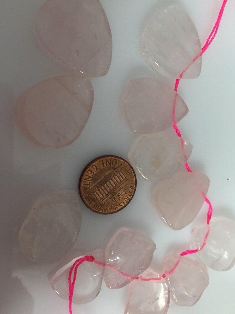 4 beads set - Pink quartz triangular shape gemstone beads - GM326K