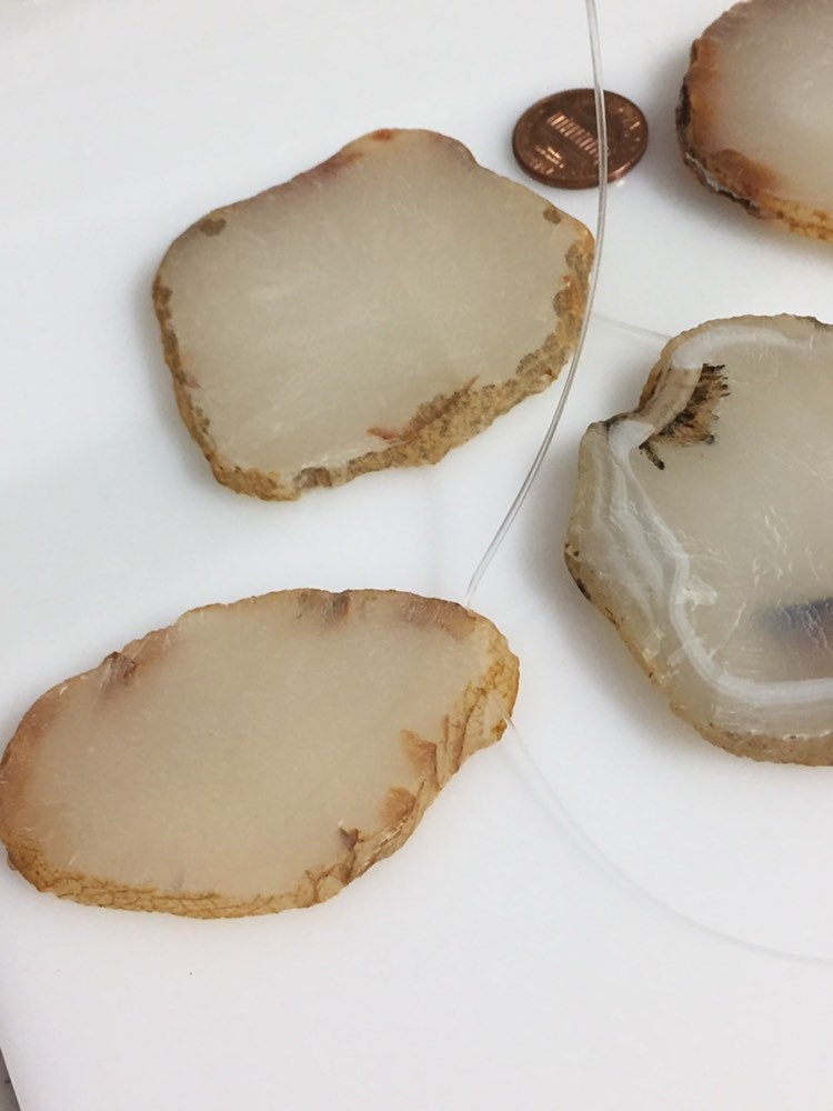 1 Agate bead slice - Raw freeform agate gemstone slice beads hole drilled -great for wire wrapping GM265G