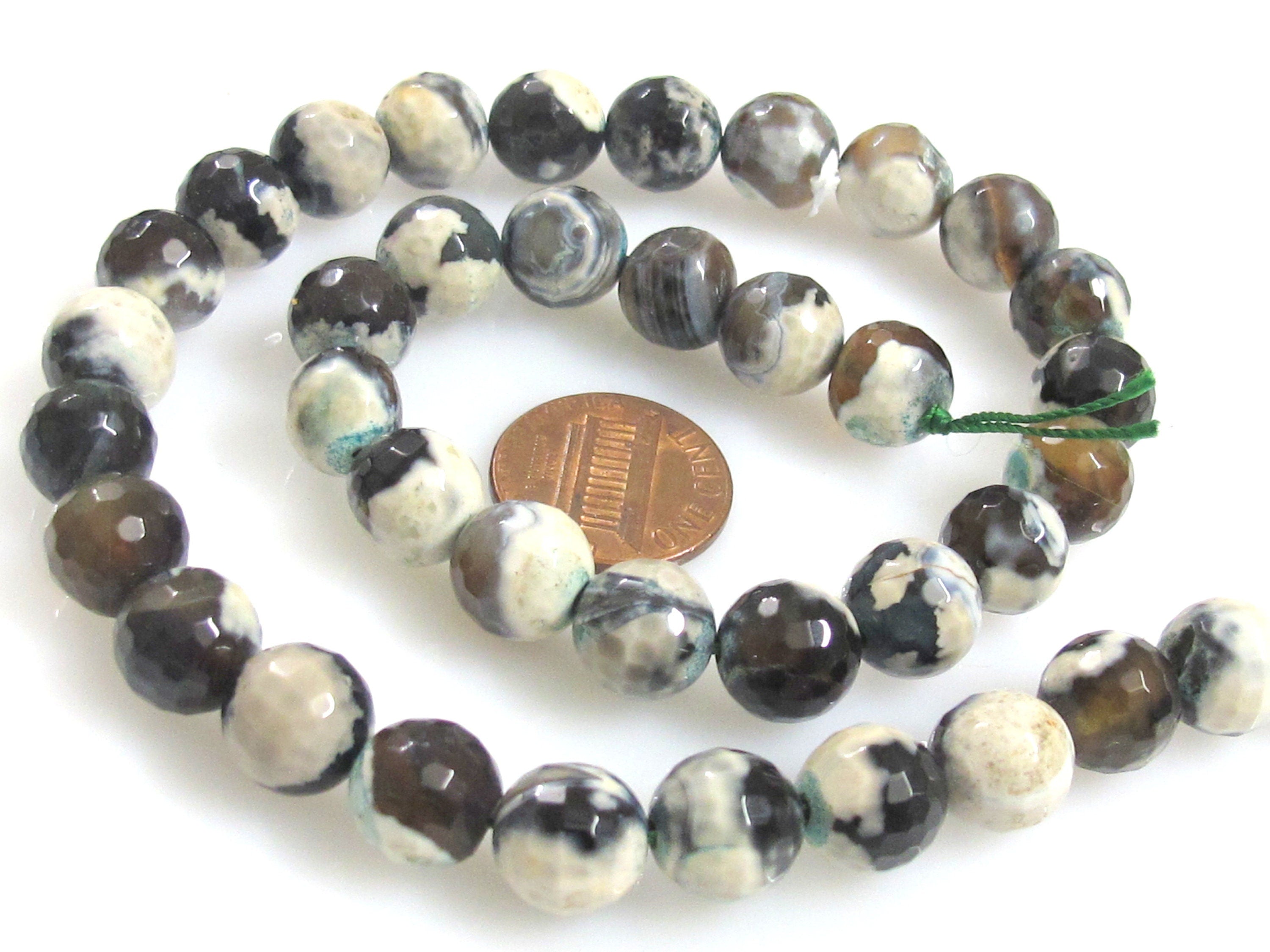 1 full strand Tibetan gemstone beads Tibetan agate beads faceted round shape 10 mm - GM222K