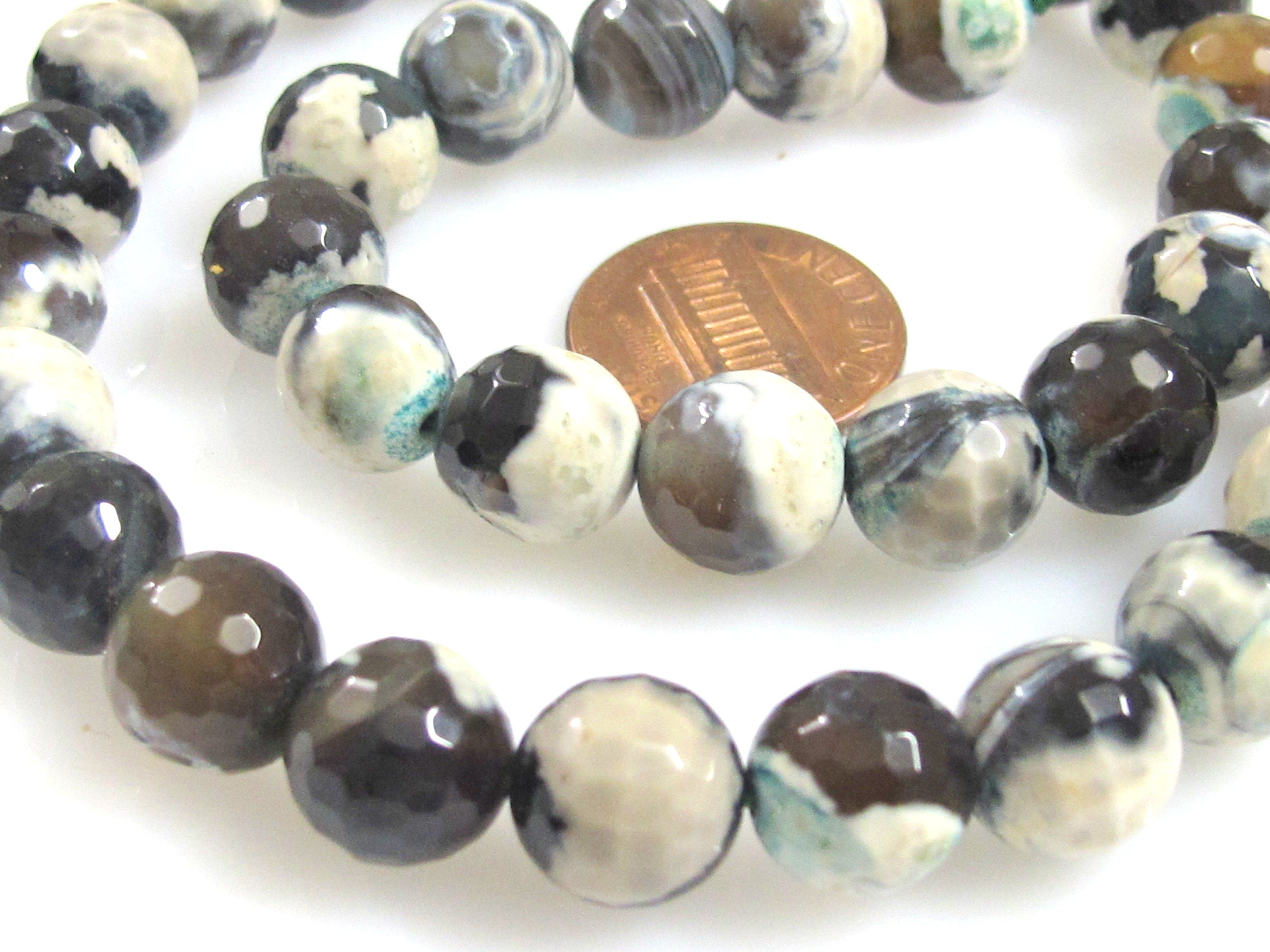 1 full strand Tibetan gemstone beads Tibetan agate beads faceted round shape 10 mm - GM222K