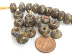 10 BEADS - African glass beads - African recycled glass donut shape beads honey brown color - AB071