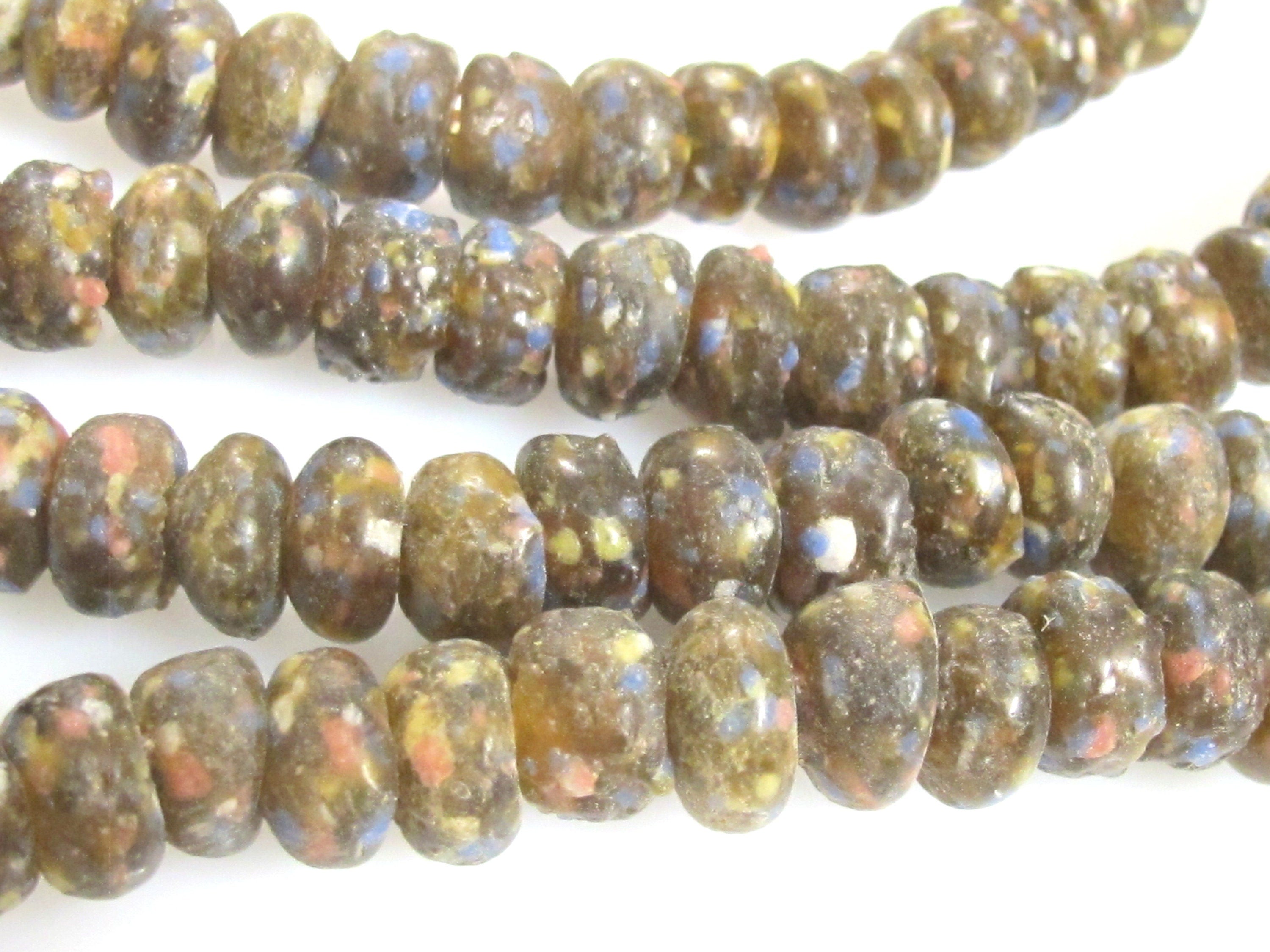 10 BEADS - African glass beads - African recycled glass donut shape beads honey brown color - AB071