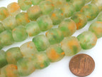 10 BEADS - African beads african recycled glass beads green orange color - AB072