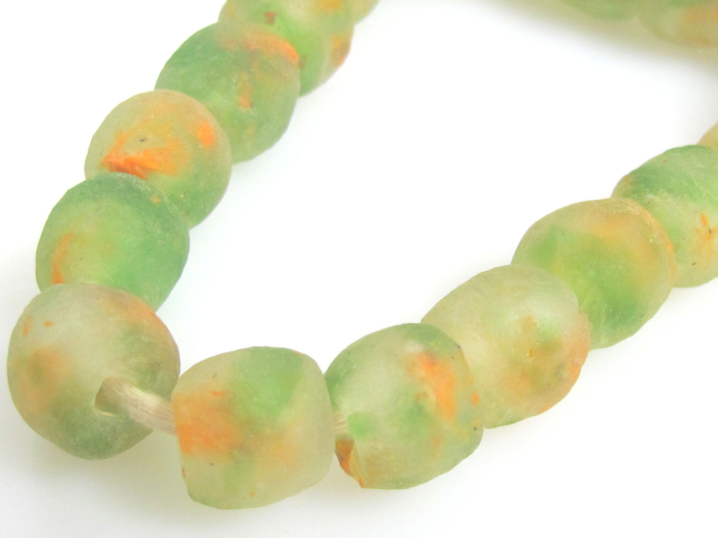10 BEADS - African beads african recycled glass beads green orange color - AB072