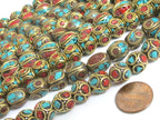 50 Beads - Tibetan beads wholesale bulk lot Mix variety Nepal beads inlaid metal beads turquoise jewelry supply Nepalbeadshop - BD00T1