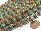 50 Beads - Tibetan beads wholesale bulk lot Mix variety Nepal beads inlaid metal beads turquoise jewelry supply Nepalbeadshop - BD00T1