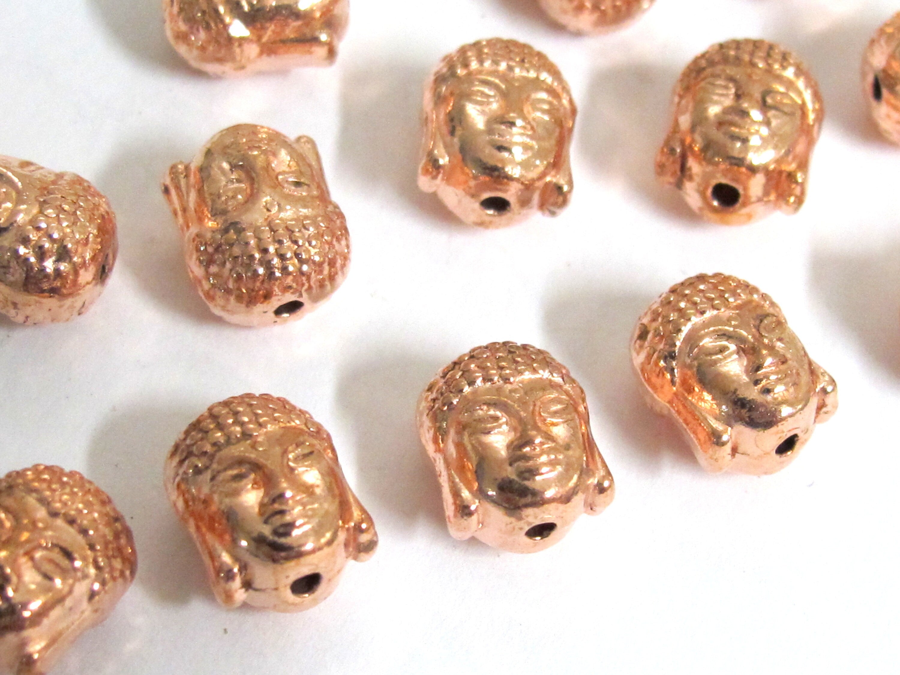 10 Buddha beads - Reversible rose copper color Tibetan Buddha metal beads - BD288K