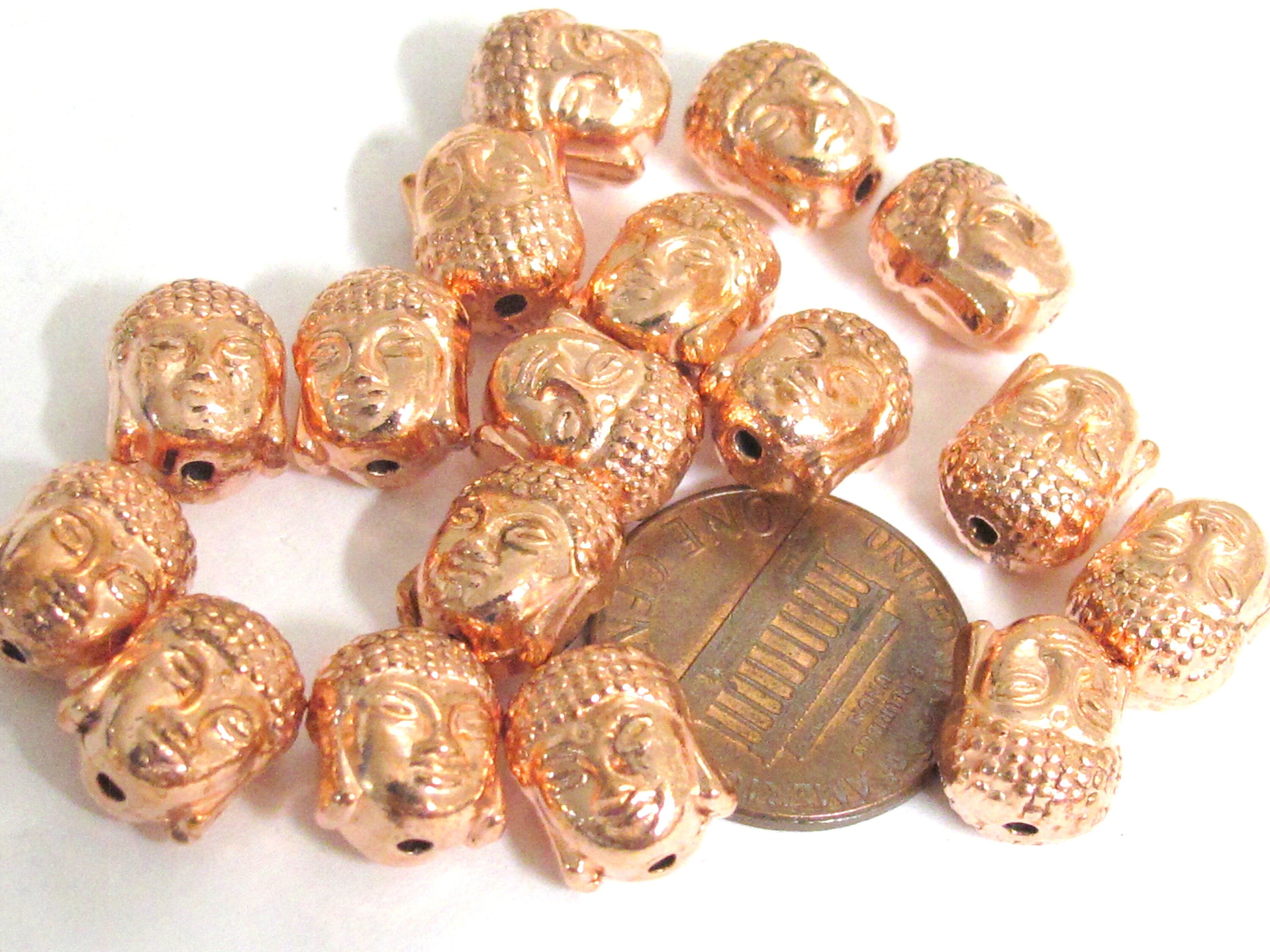 10 Buddha beads - Reversible rose copper color Tibetan Buddha metal beads - BD288K
