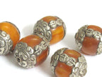 1 bead - Wholesale bulk Nepal beads Tibetan copal resin capped bead with tibetan silver dorje vajra symbol - BD473K