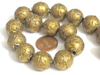 1 bead - Tibetan beads nepal brass beads floral carving antiqued golden brass beads wholesale bulk lot Nepal - BD902K