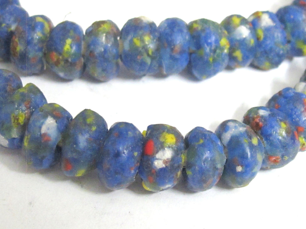 25 BEADS - African glass beads - African recycled glass donut shape beads blue color - AB073