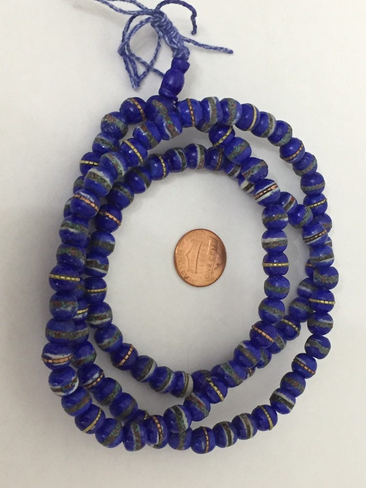 20 beads - Tibetan bone beads inlaid bone beads - 8 mm Tibetan blue color bone beads turquoise brass inlay beads - nepal beads ML125C