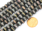 20 beads - 8 mm Tibetan black brown color recycled cattle bone mala with turquoise brass inlay beads supply - ML126B
