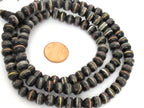 108 beads - 8 mm Tibetan black brown color recycled cattle bone mala with turquoise brass inlay beads supply - ML126A
