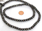 108 beads - 8 mm Tibetan black brown color recycled cattle bone mala with turquoise brass inlay beads supply - ML126A