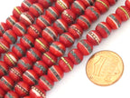 20 beads - Tibetan bone beads inlaid bone beads - 8 mm Tibetan red color bone beads turquoise brass inlay beads - nepal beads ML127B