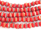 108 beads - Tibetan bone beads inlaid bone beads - 8 mm Tibetan red color bone beads turquoise brass inlay beads - nepal beads ML127A