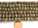 108 beads - 8 mm Tibetan brown color recycled cattle bone mala beads with turquoise brass inlay beads supply - ML128A