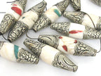 1 Bead - Large Long shape Tribal naga conch shell beads tibetan silver capped dragon design focal pendant beads Tibetan beads - CH077B