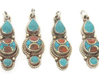1 pendant - Nepal pendant ethnic Tibetan Small linear drop shape Tibetan silver charm pendant with turquoise brass inlay - PM340G