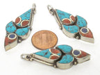 1 pendant - Nepal Tibetan pendants Tibetan silver charm pendant abstract bird design with turquoise lapis inlay - PM341K
