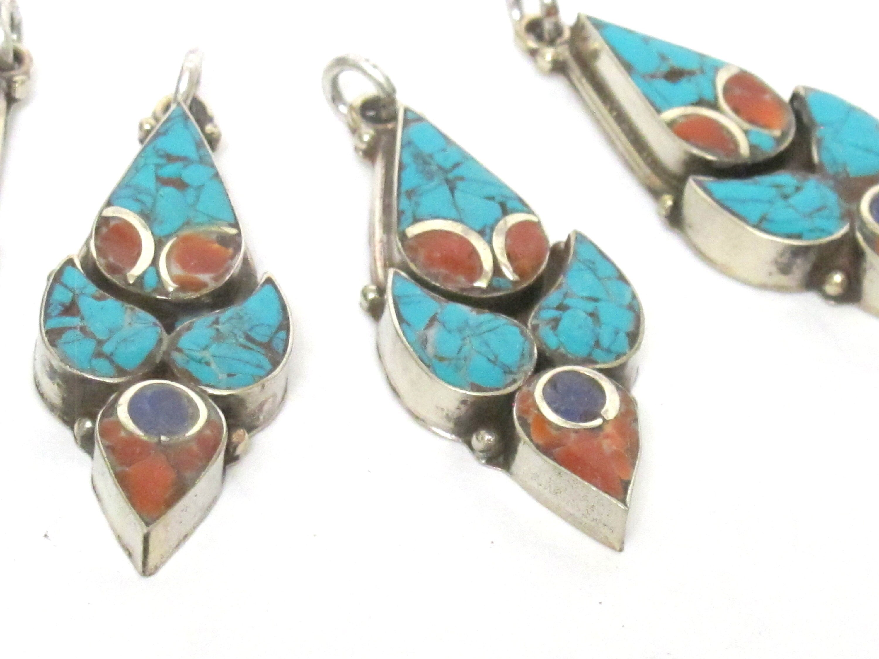 1 pendant - Nepal Tibetan pendants Tibetan silver charm pendant abstract bird design with turquoise lapis inlay - PM341K
