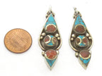 1 pendant - Nepal Tibetan pendants arrowhead drop linear shape Tibetan silver charm pendant with turquoise inlay - PM341M