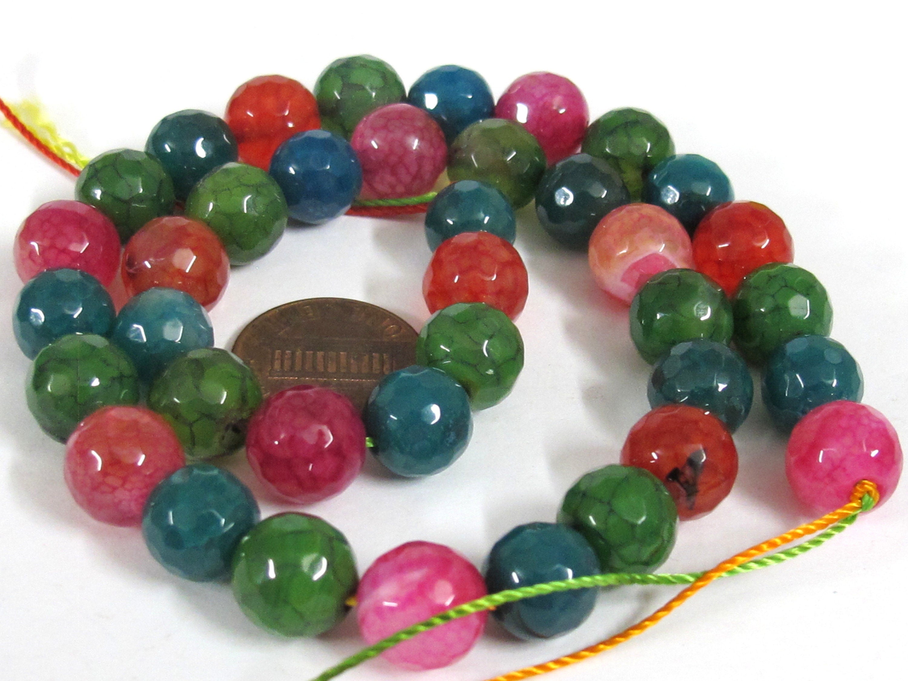 15 BEADS - Faceted round fire agate colorful gemstone beads 10mm - GM363