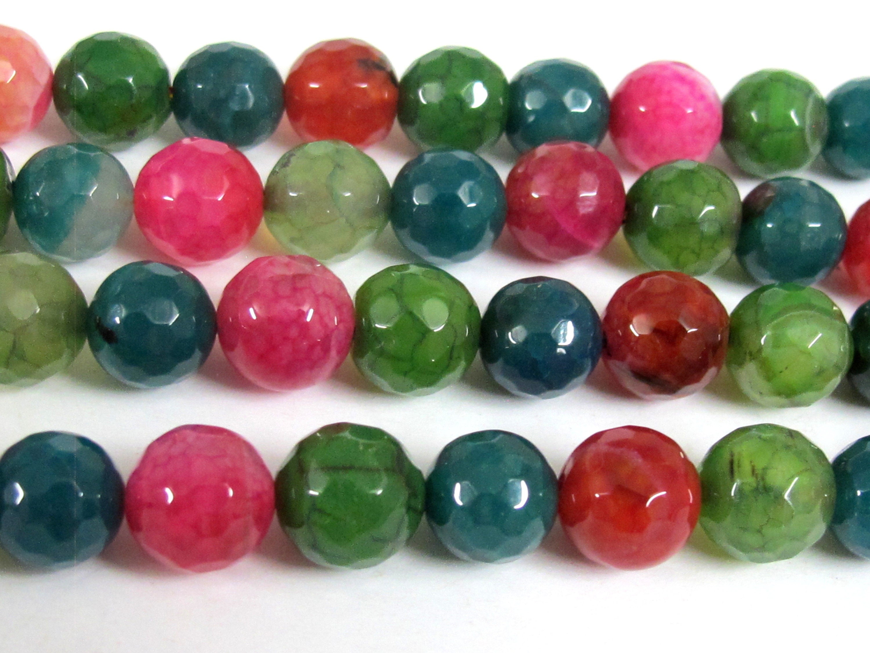 15 BEADS - Faceted round fire agate colorful gemstone beads 10mm - GM363