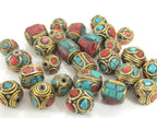 5 Beads - Mix variety Nepal beads Tibetan beads inlaid metal beads turquoise inlaid - mix lot wholesale Nepalbeadshop - BD990s