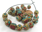 5 Beads - Mix variety Nepal beads Tibetan beads inlaid metal beads turquoise inlaid - mix lot wholesale Nepalbeadshop - BD990s