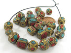 5 Beads - Mix variety Nepal beads Tibetan beads inlaid metal beads turquoise inlaid - mix lot wholesale Nepalbeadshop - BD990s