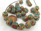 5 Beads - Mix variety Nepal beads Tibetan beads inlaid metal beads turquoise inlaid - mix lot wholesale Nepalbeadshop - BD990s