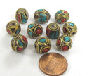 5 Beads - Mix variety Nepal beads Tibetan beads inlaid metal beads turquoise inlaid - mix lot wholesale Nepalbeadshop - BD990s