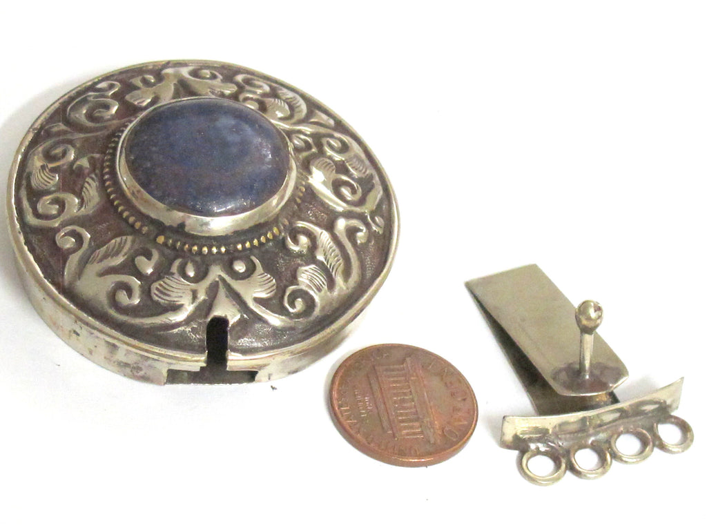 SALE - 1 clasp - Tibetan Nepal lapis lazuli gemstone clasp findings Large ethnic Tibetan silver lapis inlaid box clasp pendant - PM414B