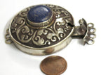SALE - 1 clasp - Tibetan Nepal lapis lazuli gemstone clasp findings Large ethnic Tibetan silver lapis inlaid box clasp pendant - PM414B