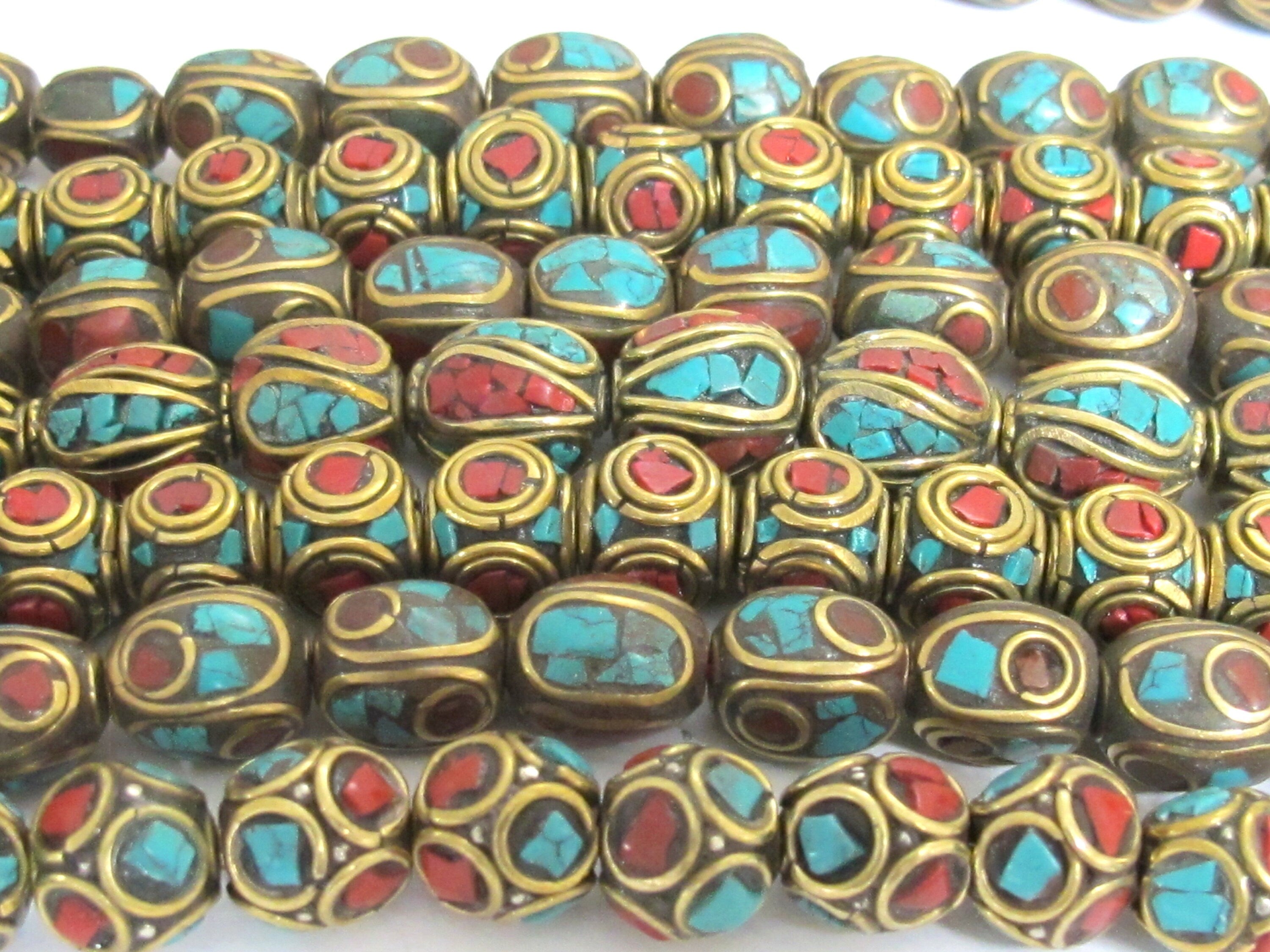 50 Beads - Tibetan beads wholesale bulk lot Mix variety Nepal beads inlaid metal beads turquoise jewelry supply Nepalbeadshop - BD00T1